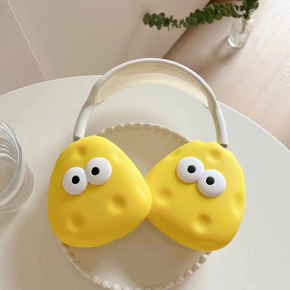 For AirPods Max with USB-C / Max 1 Pair Cartoon Design Silicone Earmuff Shell Headphone Protective Cover - Cheese