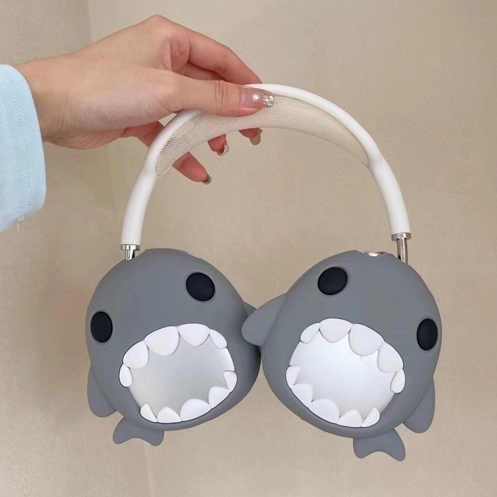 For AirPods Max with USB-C / Max 1 Pair Cartoon Design Silicone Earmuff Shell Headphone Protective Cover - Shark