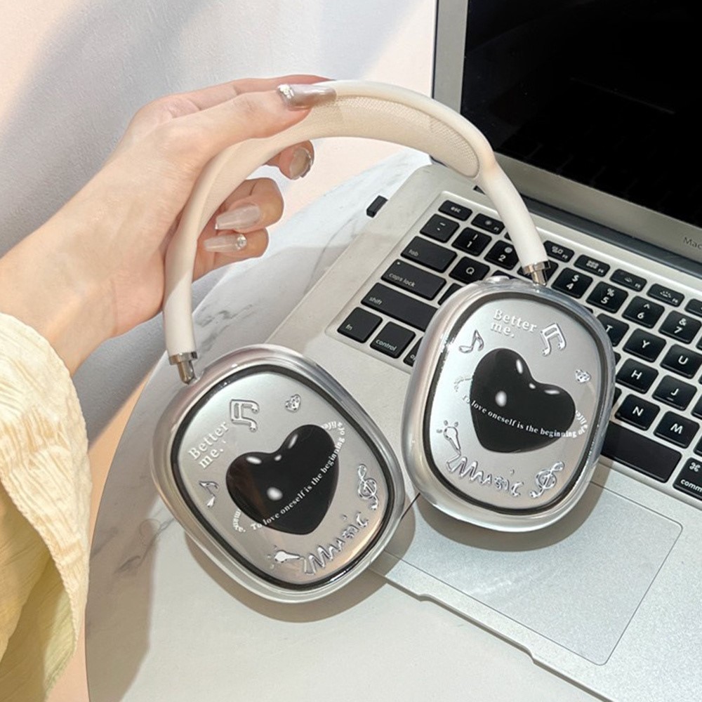1Pair Protective Case for AirPods Max with USB-C / Max Headphone Drop-Resistance TPU Sleeve - Music Heart