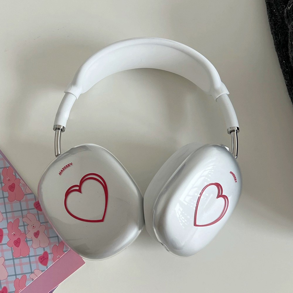1Pair Protective Case for AirPods Max with USB-C / Max Headphone Drop-Resistance TPU Sleeve - Red Heart