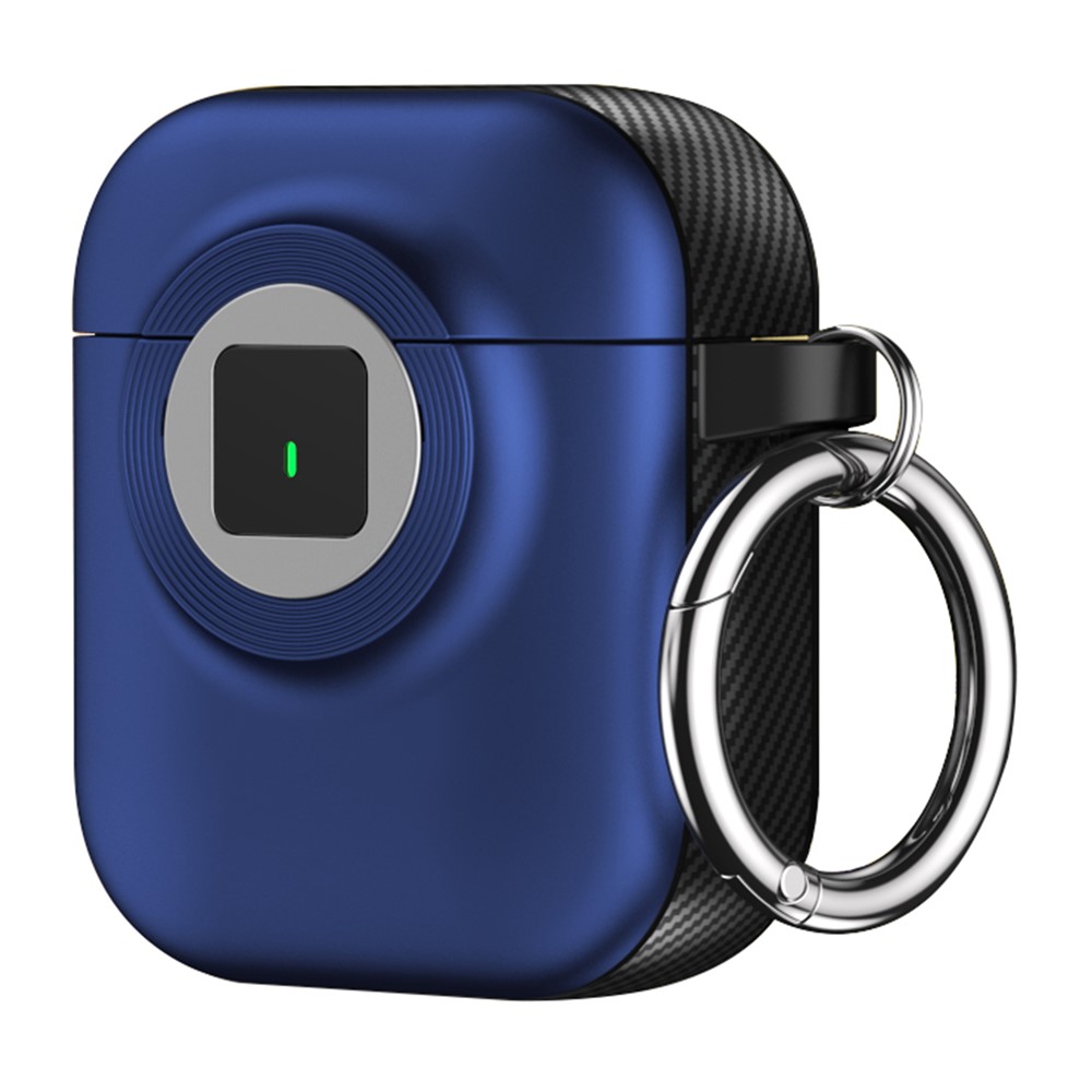 For Apple AirPods with Wireless Charging Case (2019) / AirPods with Charging Case (2019) / (2016) Case PC+TPU Cover with Carabiner - Blue