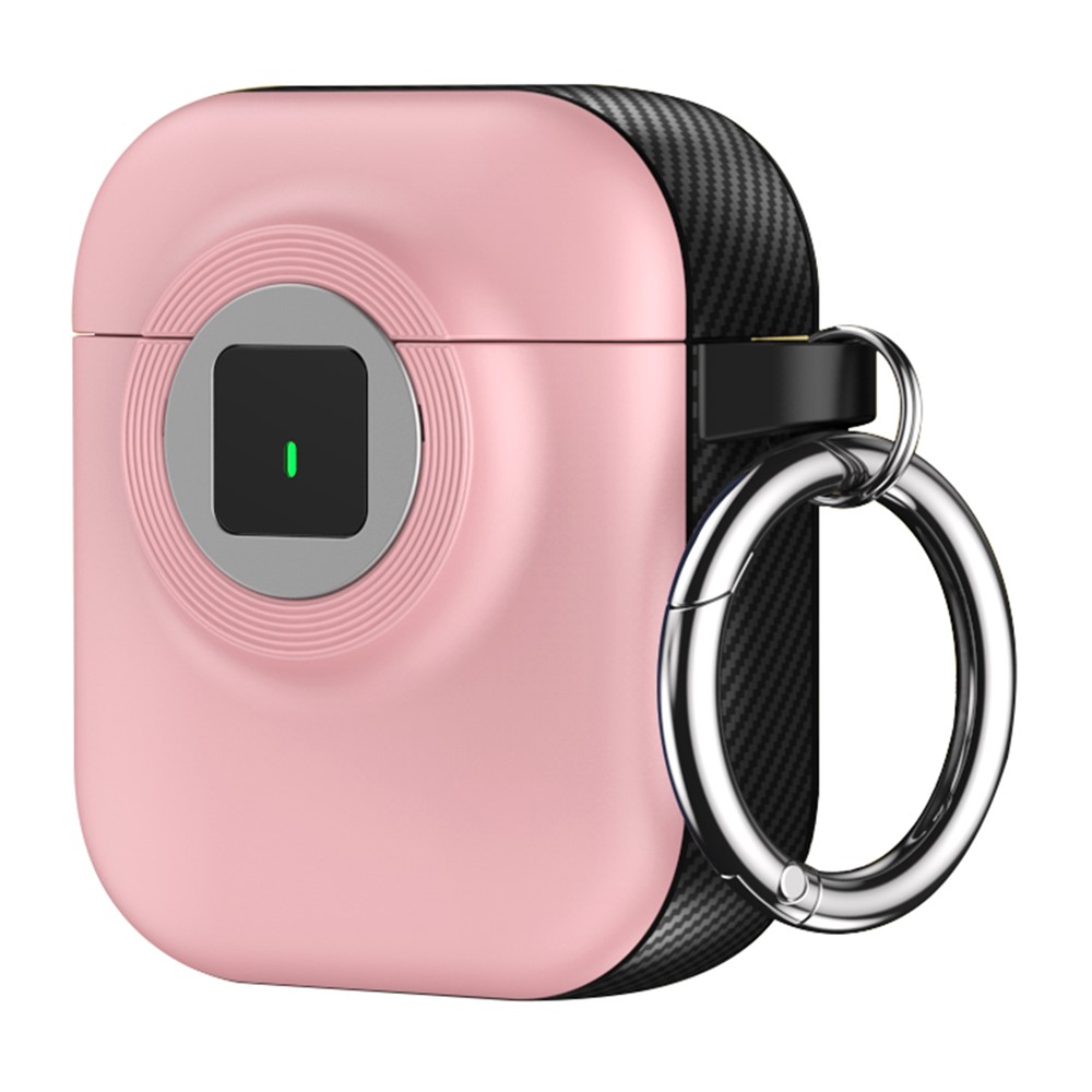 For Apple AirPods with Wireless Charging Case (2019) / AirPods with Charging Case (2019) / (2016) Case PC+TPU Cover with Carabiner - Pink
