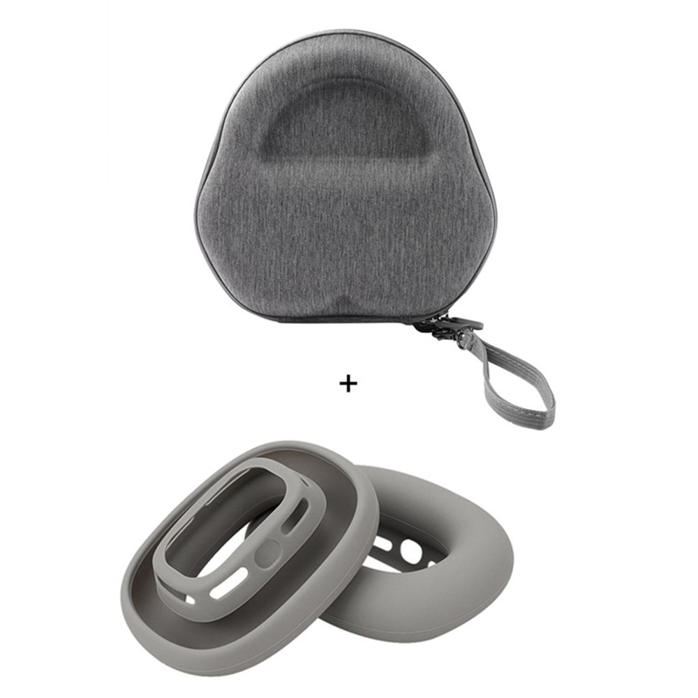 For AirPods Max with USB-C / Max EVA Storage Bag Headphone Carrying Case with 1 Pair Earpad Silicone Case - Grey