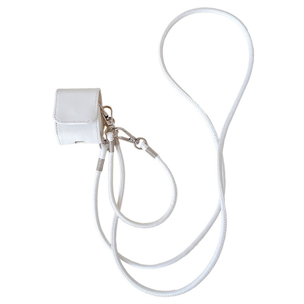 For Apple AirPods with Wireless Charging Case (2019) / AirPods with Charging Case (2019) / (2016) PU Case with Straps - White