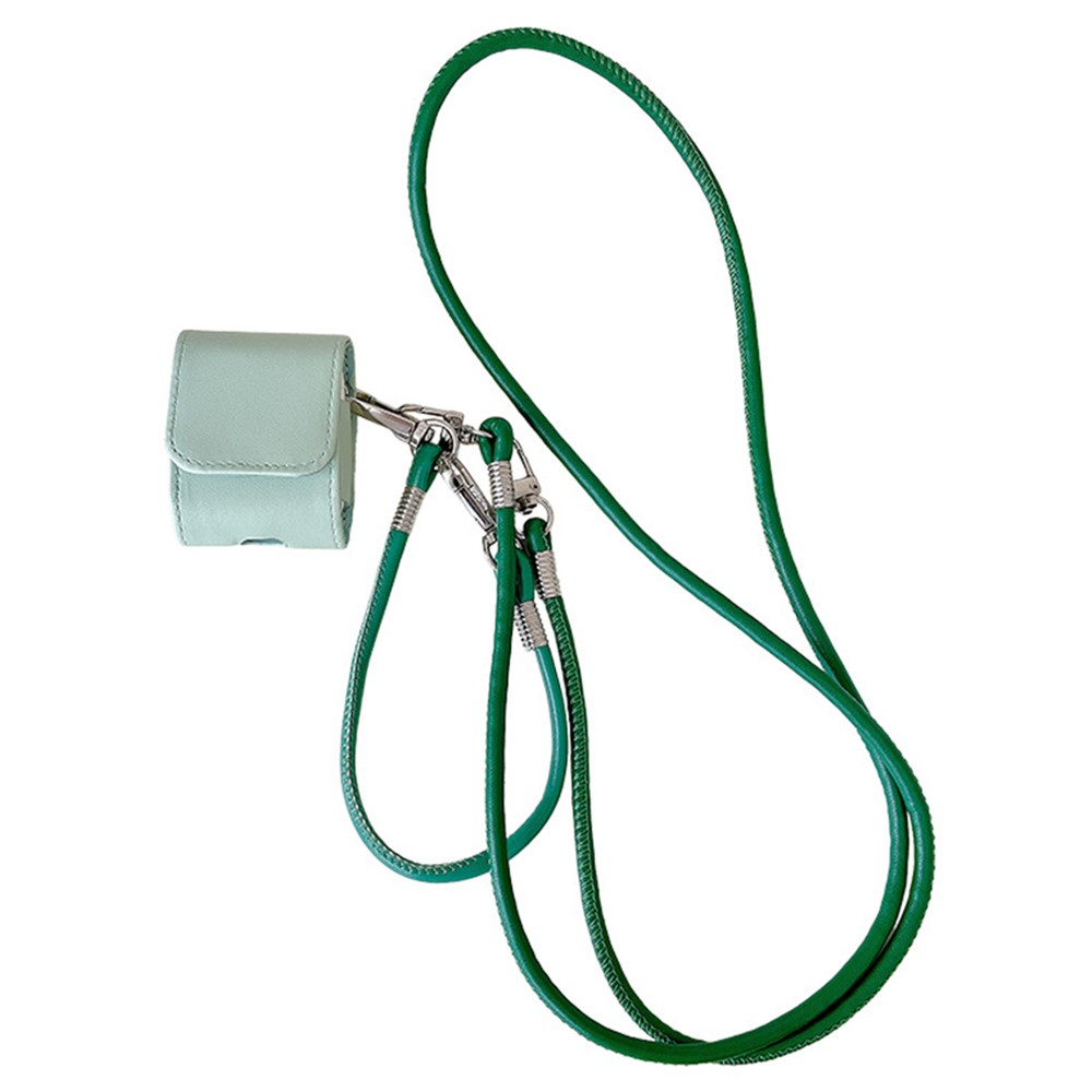 For Apple AirPods with Wireless Charging Case (2019) / AirPods with Charging Case (2019) / (2016) PU Case with Straps - Light Green