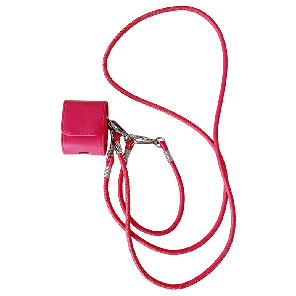 For Apple AirPods with Wireless Charging Case (2019) / AirPods with Charging Case (2019) / (2016) PU Case with Straps - Rose