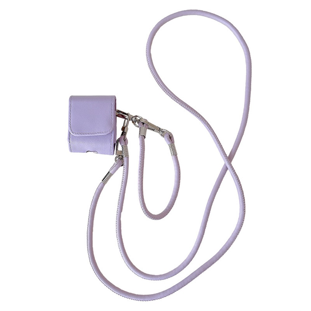 For Apple AirPods with Wireless Charging Case (2019) / AirPods with Charging Case (2019) / (2016) PU Case with Straps - Purple