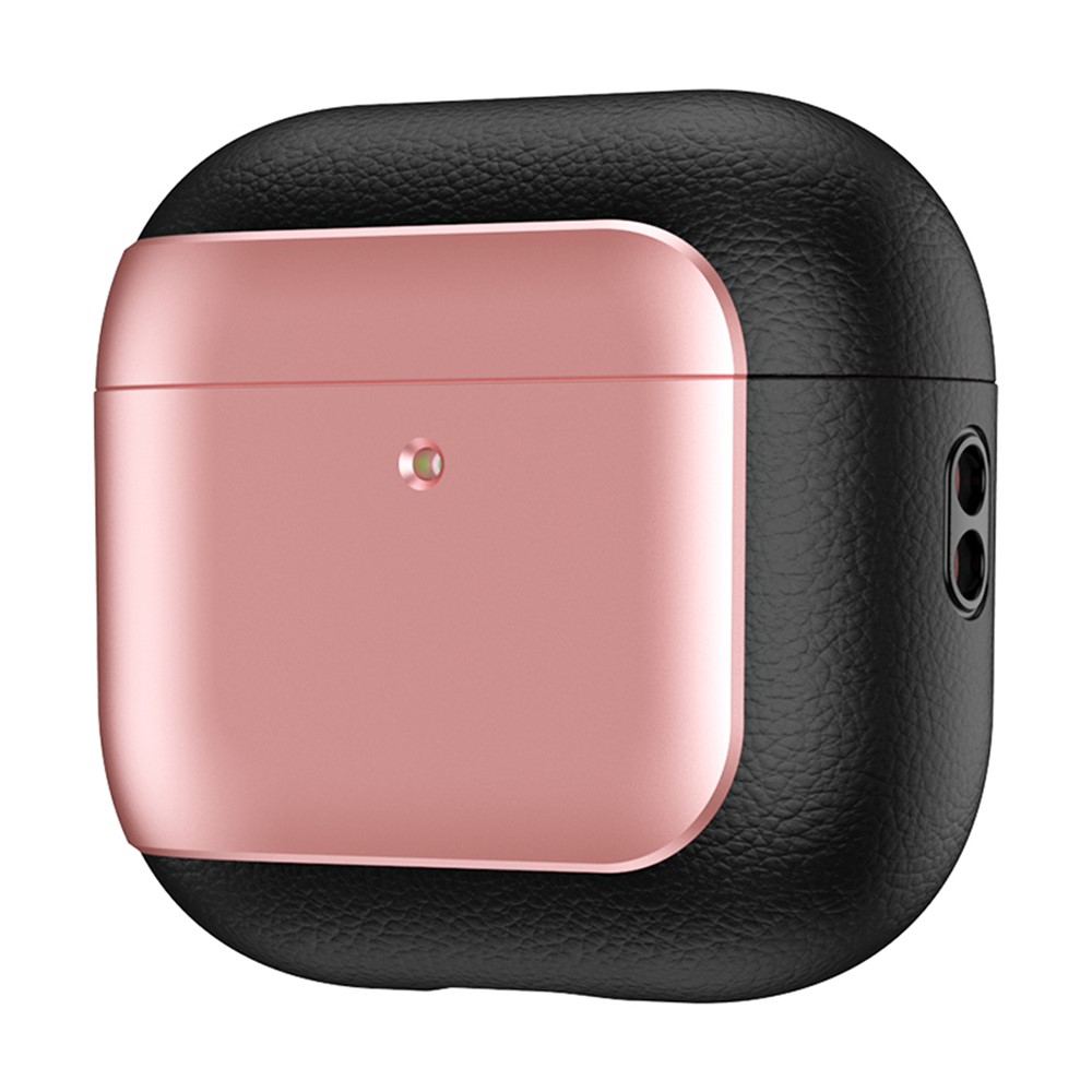 For AirPods 4 with ANC TPU Case Electroplating Litchi Texture Fall Prevention Earphone Cover with Lanyard - Rose Gold