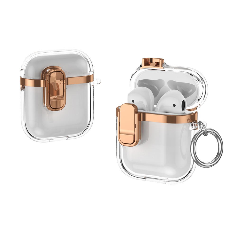 For Apple AirPods with Charging Case (2016) / (2019) / AirPods with Wireless Charging Case (2019) Clear Electroplated Earphone Cover - Rose Gold