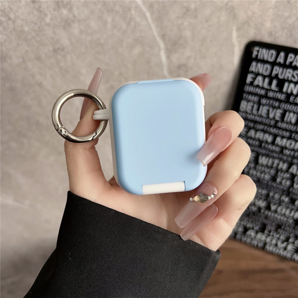 Protective Case for Apple AirPods with Wireless Charging Case (2019) / with Charging Case (2019) / (2016) TWS Earphone PC + TPU Cover with Hook - Blue