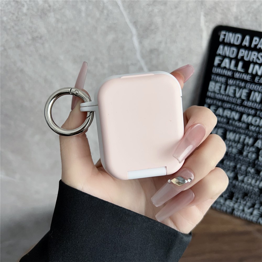 Protective Case for Apple AirPods with Wireless Charging Case (2019) / with Charging Case (2019) / (2016) TWS Earphone PC + TPU Cover with Hook - Pink