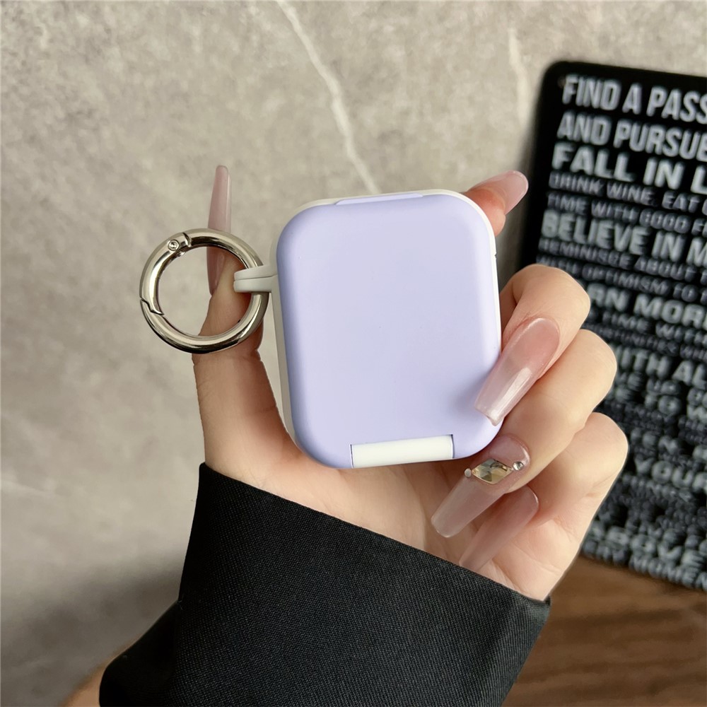 Protective Case for Apple AirPods with Wireless Charging Case (2019) / with Charging Case (2019) / (2016) TWS Earphone PC + TPU Cover with Hook - Purple