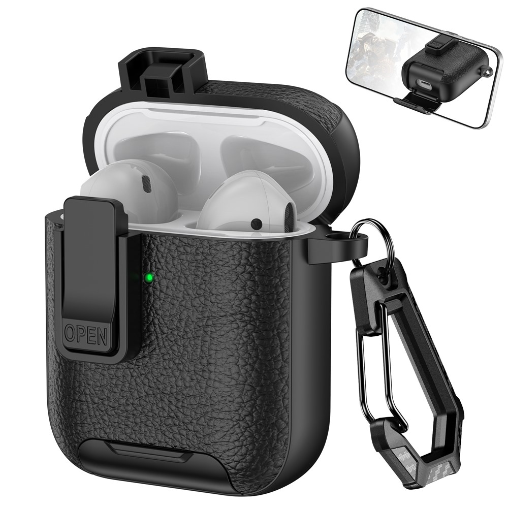 Litchi Texture Earphone Cover For Apple AirPods with Wireless Charging Case (2019) / AirPods with Charging Case (2019) / (2016) - Black