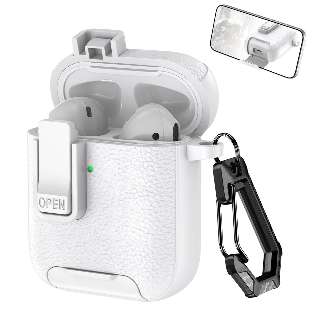 Litchi Texture Earphone Cover For Apple AirPods with Wireless Charging Case (2019)  /  AirPods with Charging Case (2019)  /  (2016) - White