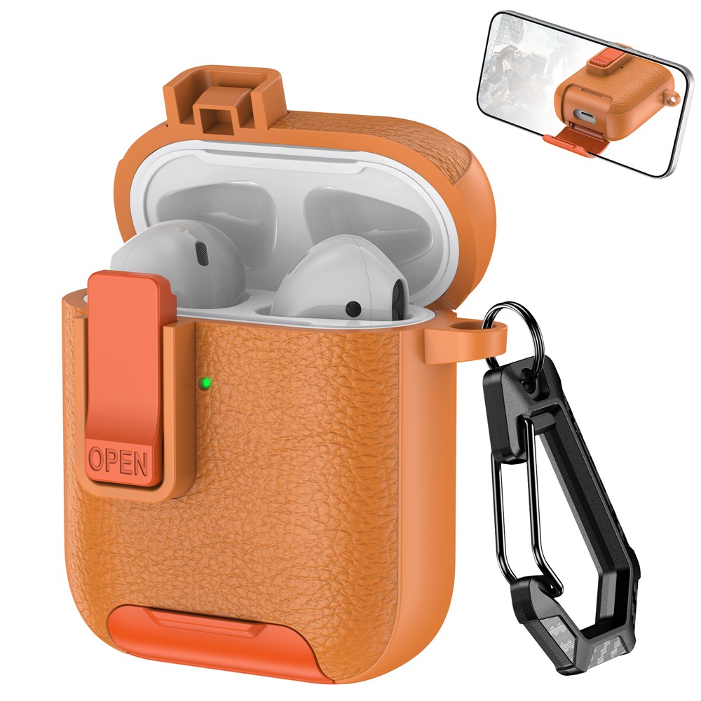 Litchi Texture Earphone Cover For Apple AirPods with Wireless Charging Case (2019) / AirPods with Charging Case (2019) / (2016) - Orange