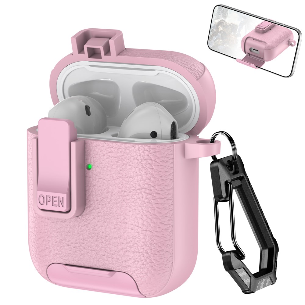 Litchi Texture Earphone Cover For Apple AirPods with Wireless Charging Case (2019)  /  AirPods with Charging Case (2019)  /  (2016) - Pink