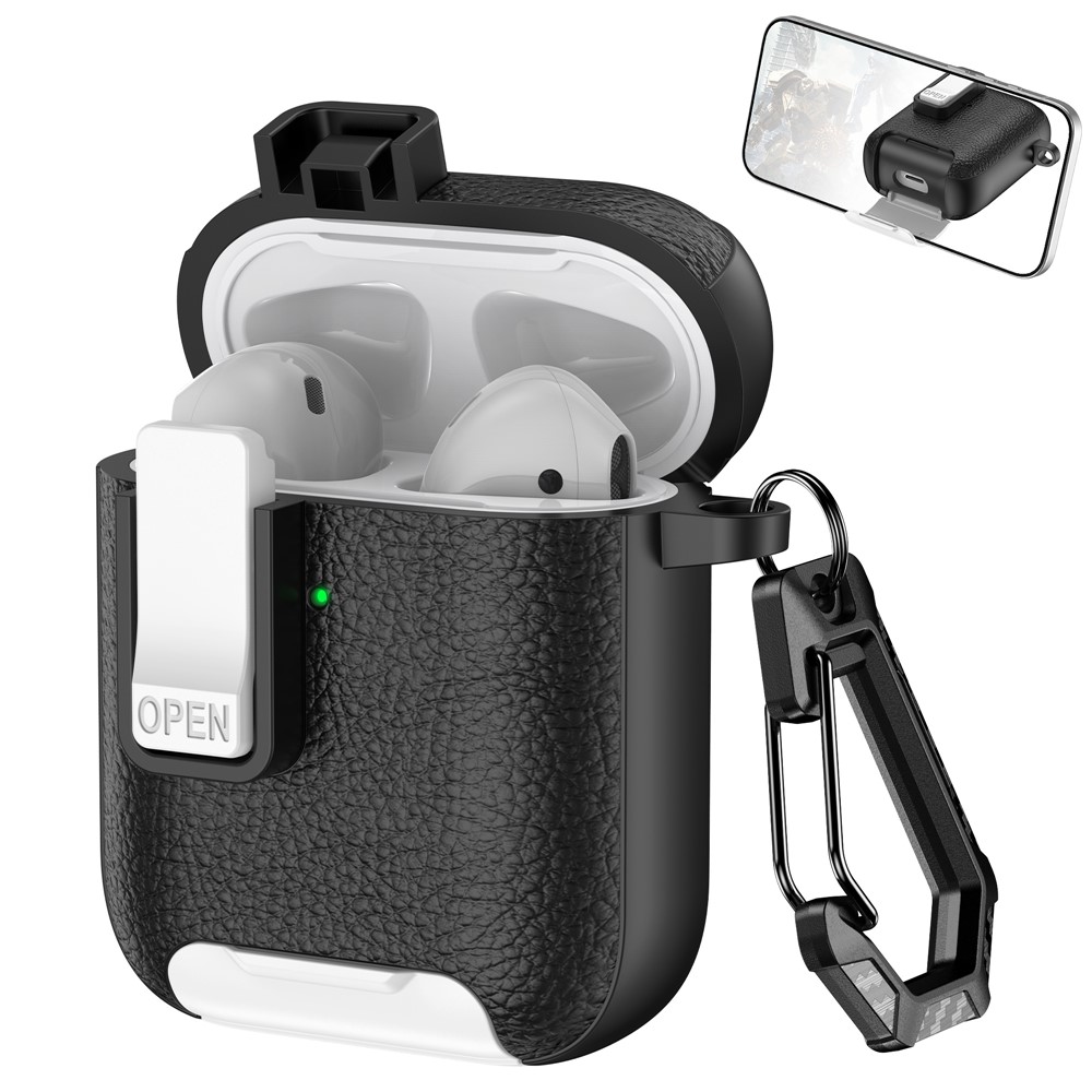 Litchi Texture Earphone Cover For Apple AirPods with Wireless Charging Case (2019) / AirPods with Charging Case (2019) / (2016) - Black / White