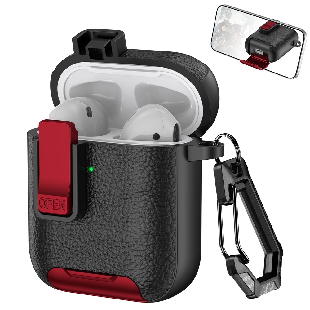 Litchi Texture Earphone Cover For Apple AirPods with Wireless Charging Case (2019)  /  AirPods with Charging Case (2019)  /  (2016) - Black  /  Red