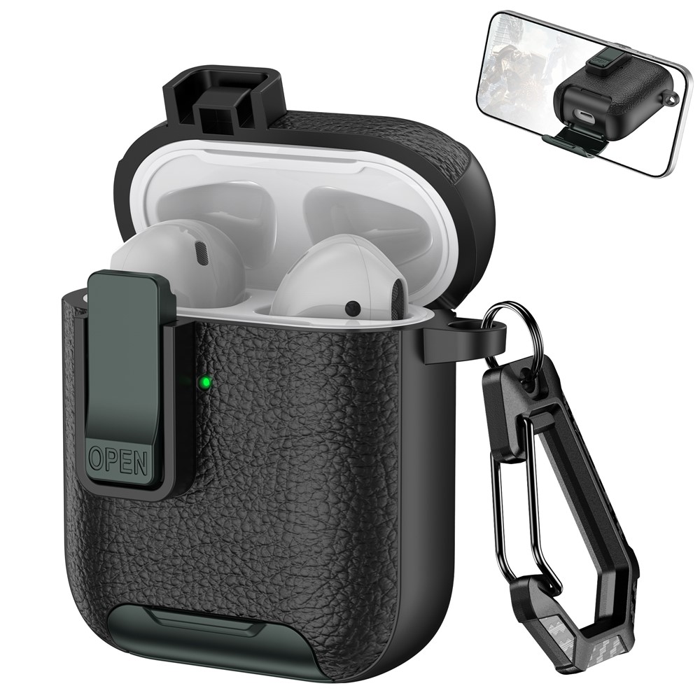 Litchi Texture Earphone Cover For Apple AirPods with Wireless Charging Case (2019) / AirPods with Charging Case (2019) / (2016) - Black / Army Green