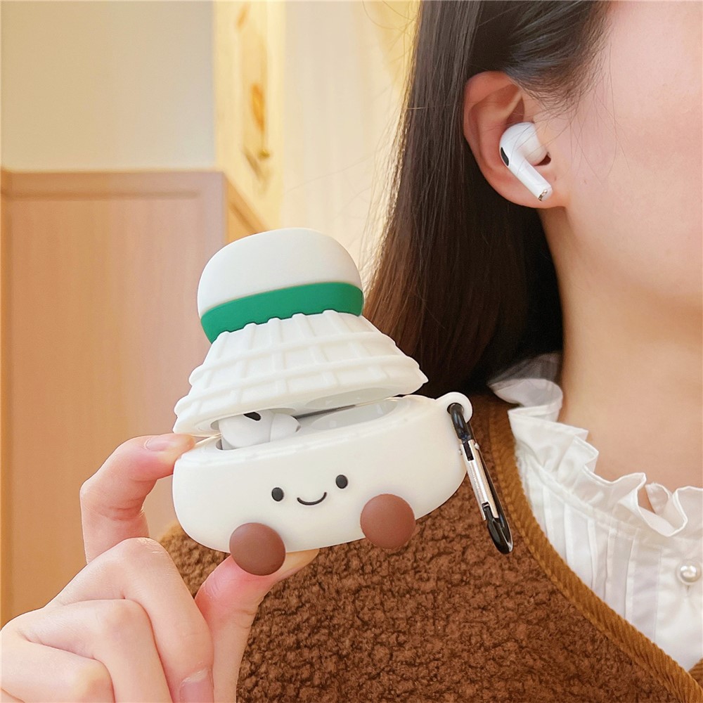 For Apple AirPods 3 Earphone Case Cute Cartoon Badminton Shape Silicone Cover with Carabiner