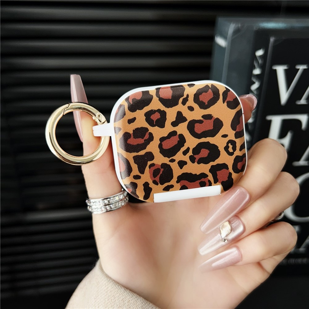 For Apple AirPods 3 Protective Case PC + TPU Leopard Earphone Cover with Mirror and Hook - White