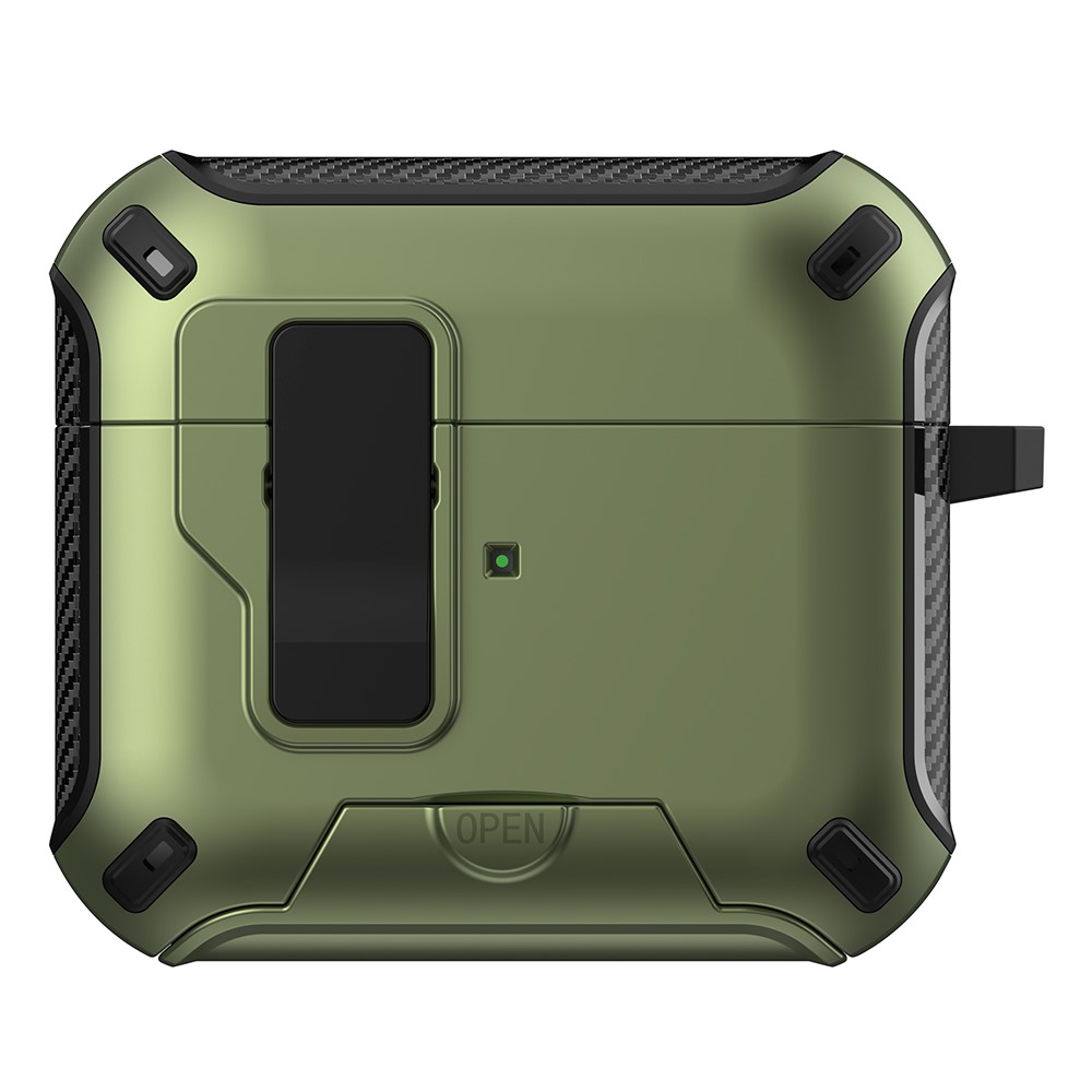 For Apple AirPods 3 Magnetic Case with Stand TPU + PC Earphone Cover with Switch and Carabiner - Green