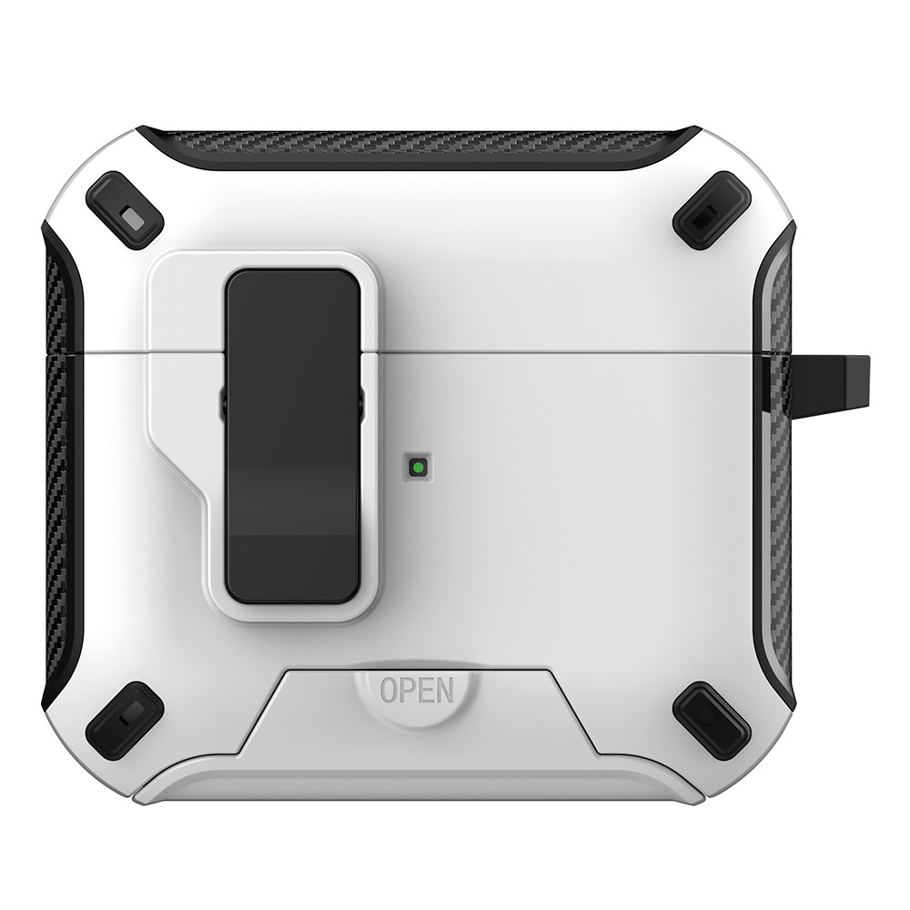 For Apple AirPods 3 Magnetic Case with Stand TPU + PC Earphone Cover with Switch and Carabiner - White