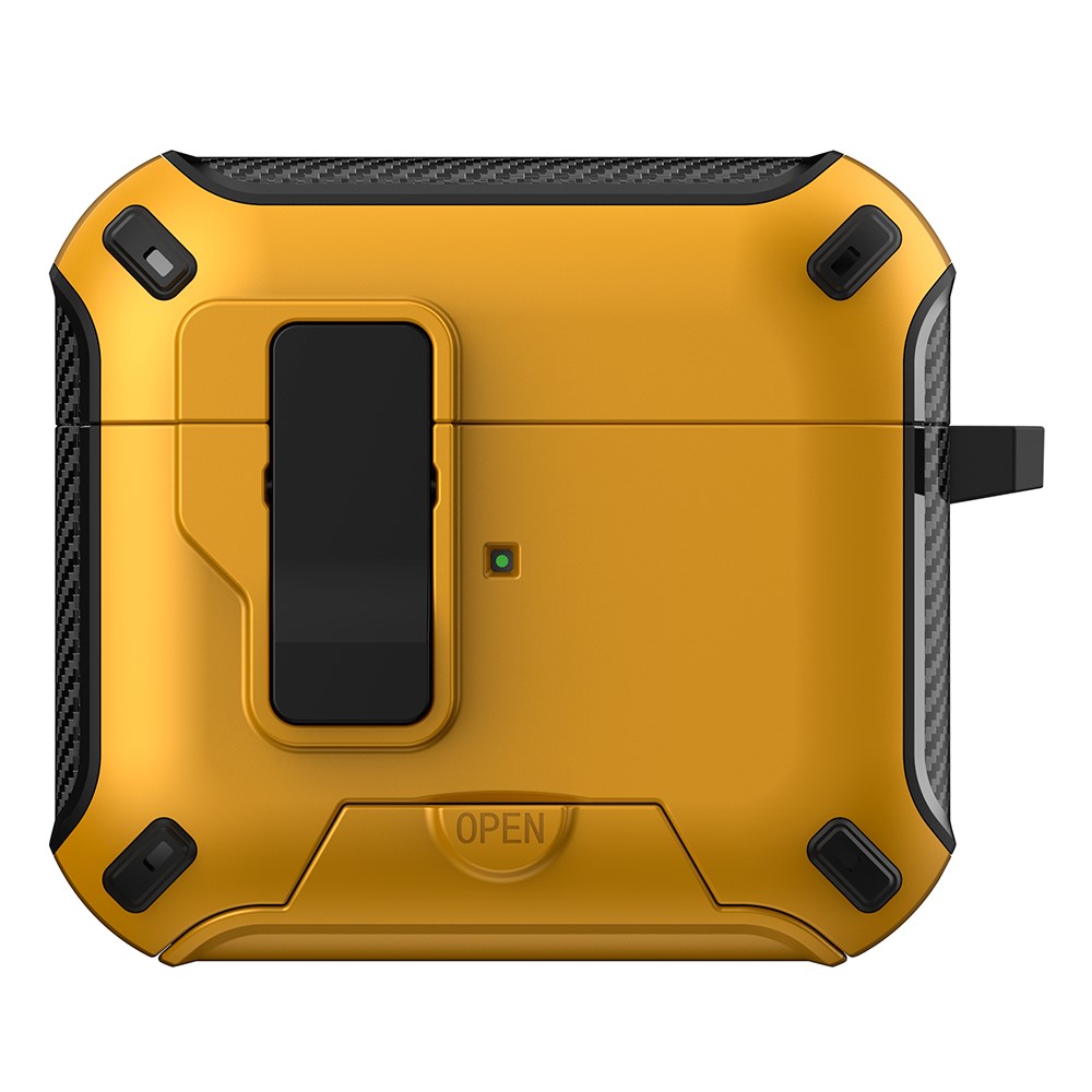 For Apple AirPods 3 Magnetic Case with Stand TPU + PC Earphone Cover with Switch and Carabiner - Yellow