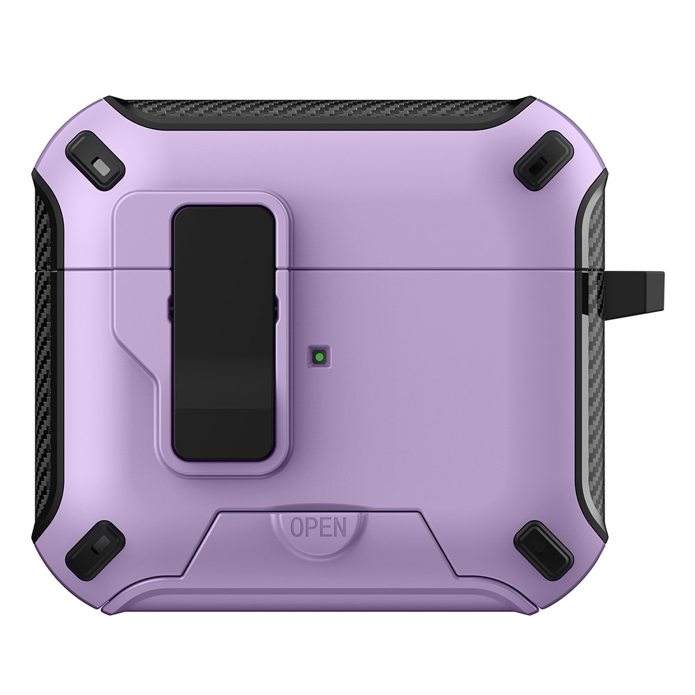 For Apple AirPods 3 Magnetic Case with Stand TPU + PC Earphone Cover with Switch and Carabiner - Purple