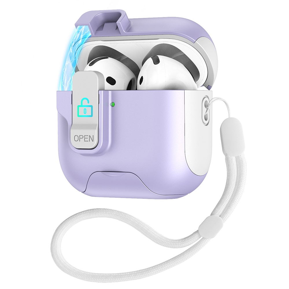 For Apple AirPods 3 Protective Case Splicing Color Earphone Cover with Auto Pop-Up Magnetic Lid / Lanyard - White / Purple