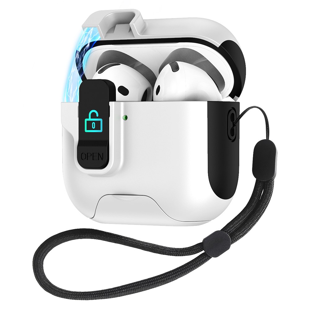 For Apple AirPods 3 Protective Case Splicing Color Earphone Cover with Auto Pop-Up Magnetic Lid / Lanyard - Black / White