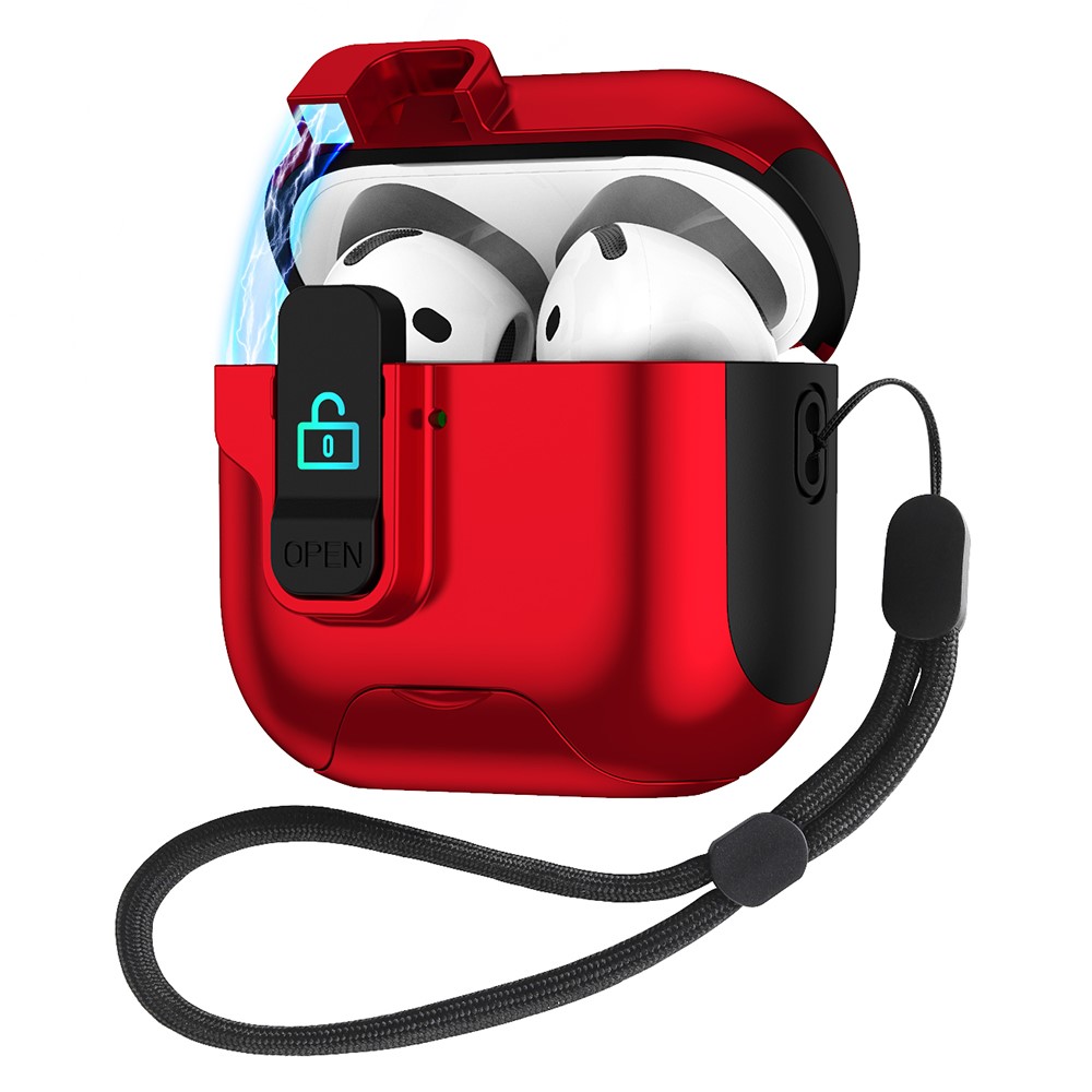 For Apple AirPods 3 Protective Case Splicing Color Earphone Cover with Auto Pop-Up Magnetic Lid / Lanyard - Red