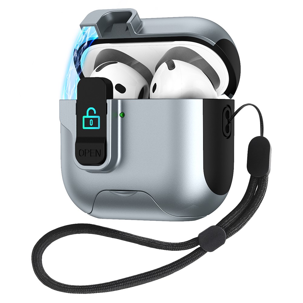 For Apple AirPods 3 Protective Case Splicing Color Earphone Cover with Auto Pop-Up Magnetic Lid / Lanyard - Grey