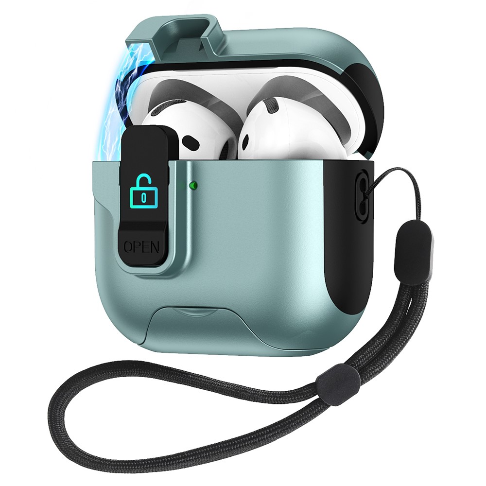 For Apple AirPods 3 Protective Case Splicing Color Earphone Cover with Auto Pop-Up Magnetic Lid / Lanyard - Green