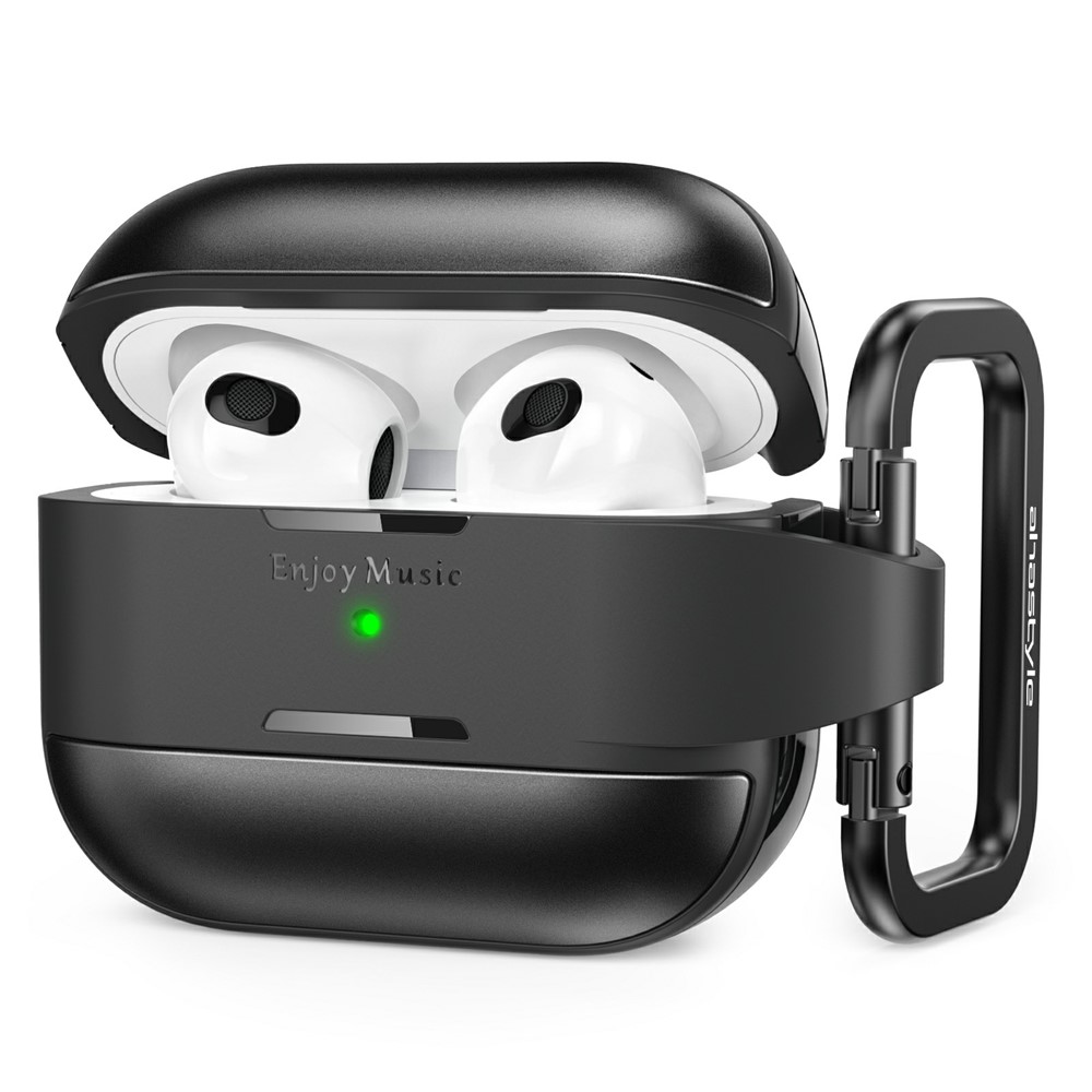 AHASTYLE WG75-3 For Apple AirPods 3 Protective Case TPU Aluminum Alloy Shockproof Scratch Resistant Earphone Cover with Carabiner - Black