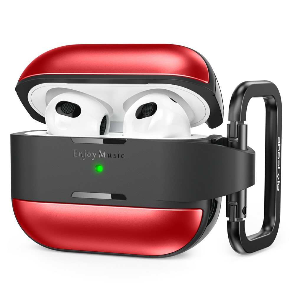 AHASTYLE WG75-3 For Apple AirPods 3 Protective Case TPU Aluminum Alloy Shockproof Scratch Resistant Earphone Cover with Carabiner - Red