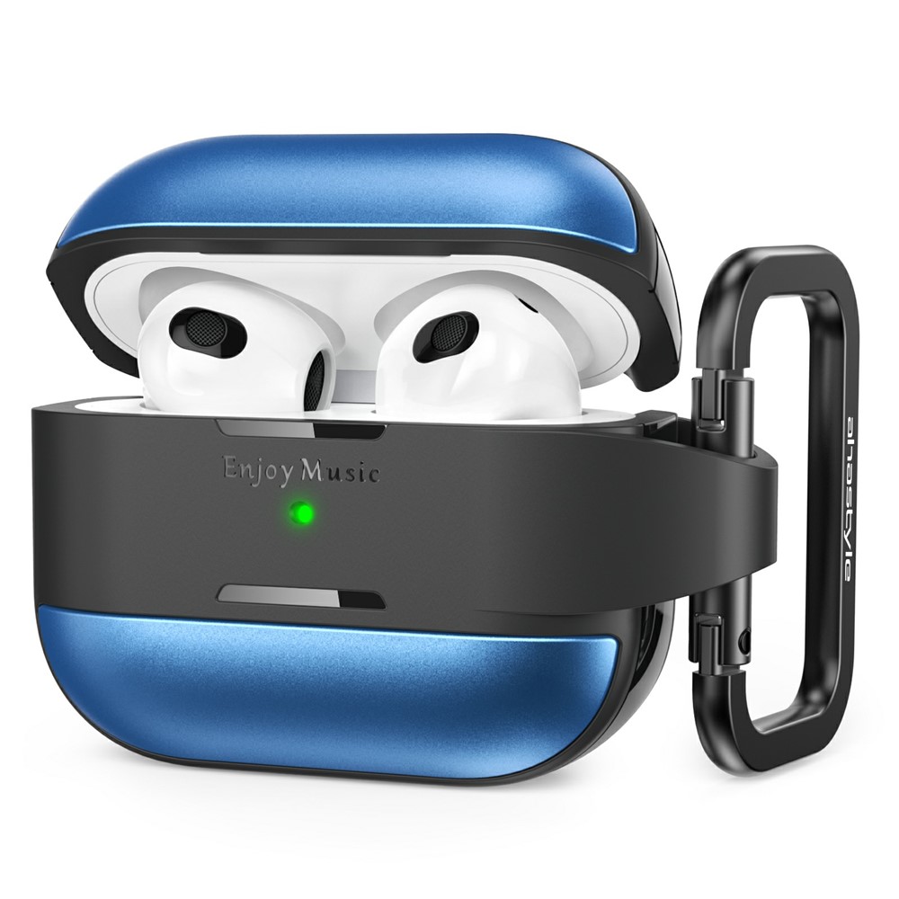 AHASTYLE WG75-3 For Apple AirPods 3 Protective Case TPU Aluminum Alloy Shockproof Scratch Resistant Earphone Cover with Carabiner - Blue