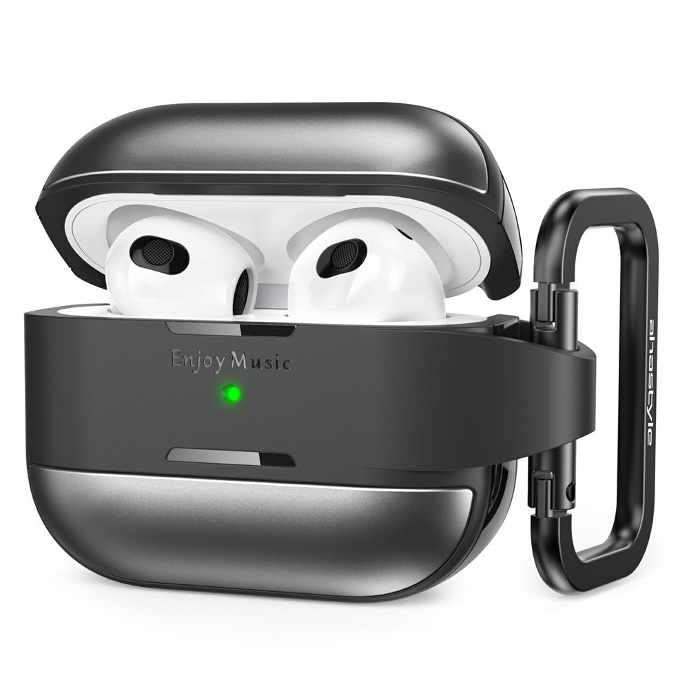 AHASTYLE WG75-3 For Apple AirPods 3 Protective Case TPU Aluminum Alloy Shockproof Scratch Resistant Earphone Cover with Carabiner - Grey