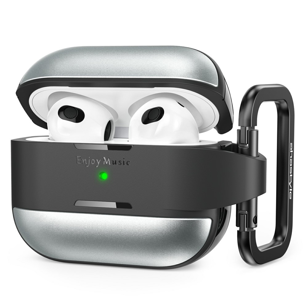 AHASTYLE WG75-3 For Apple AirPods 3 Protective Case TPU Aluminum Alloy Shockproof Scratch Resistant Earphone Cover with Carabiner - Silver