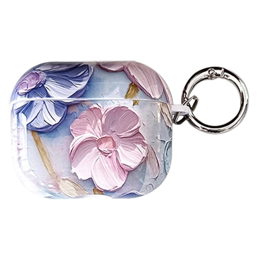 For Apple AirPods 3 TPU Case Oil Painting Design Water Transfer Decal Earphone Protective Cover with Carabiner - YH02