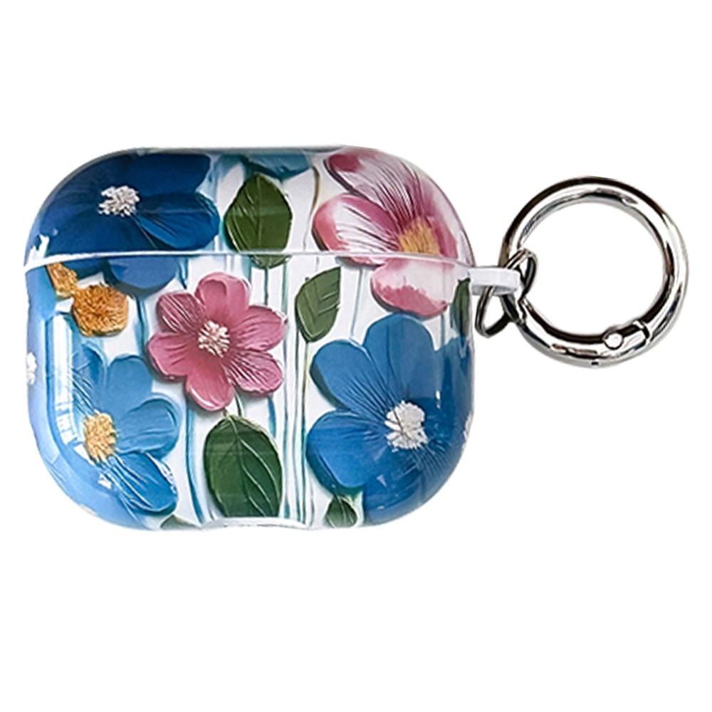 For Apple AirPods 3 TPU Case Oil Painting Design Water Transfer Decal Earphone Protective Cover with Carabiner - YH05