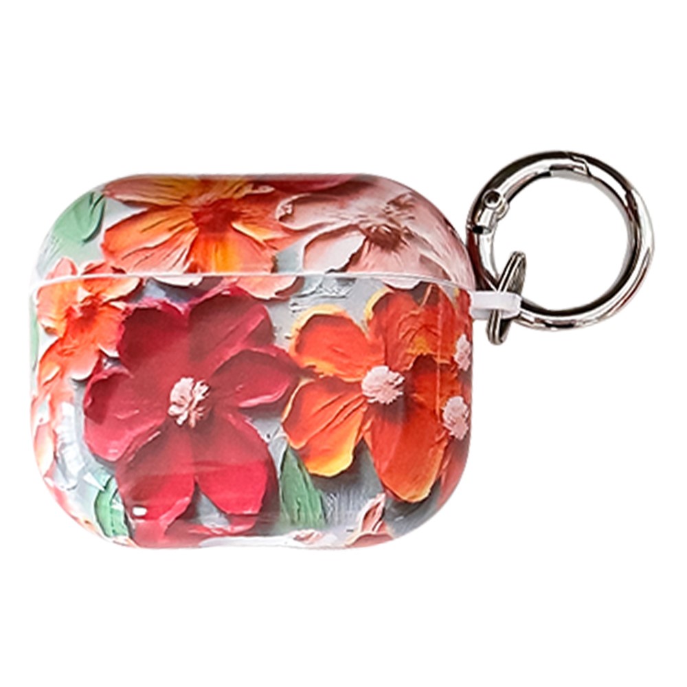 For Apple AirPods 3 TPU Case Oil Painting Design Water Transfer Decal Earphone Protective Cover with Carabiner - YH06