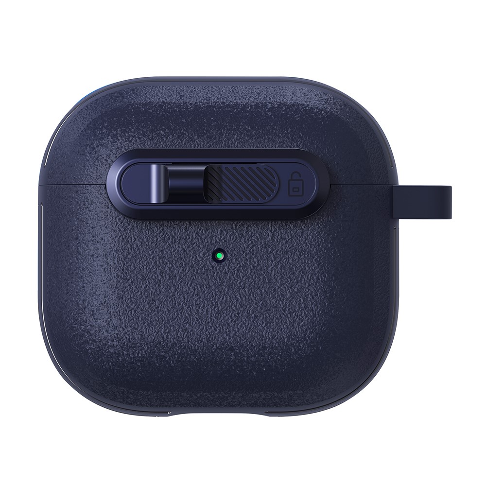 For Apple AirPods 3 Protective Case Lock Buckle Switch TPU + PC Wireless Earphones Cover with Carabiner - Dark Blue