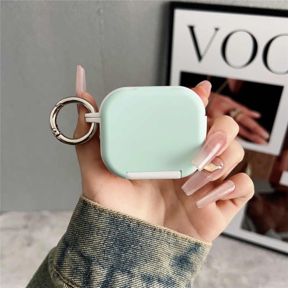 For Apple AirPods 3 Earphone Case TPU PC Shockproof Protective Cover with Mirror - White+Green