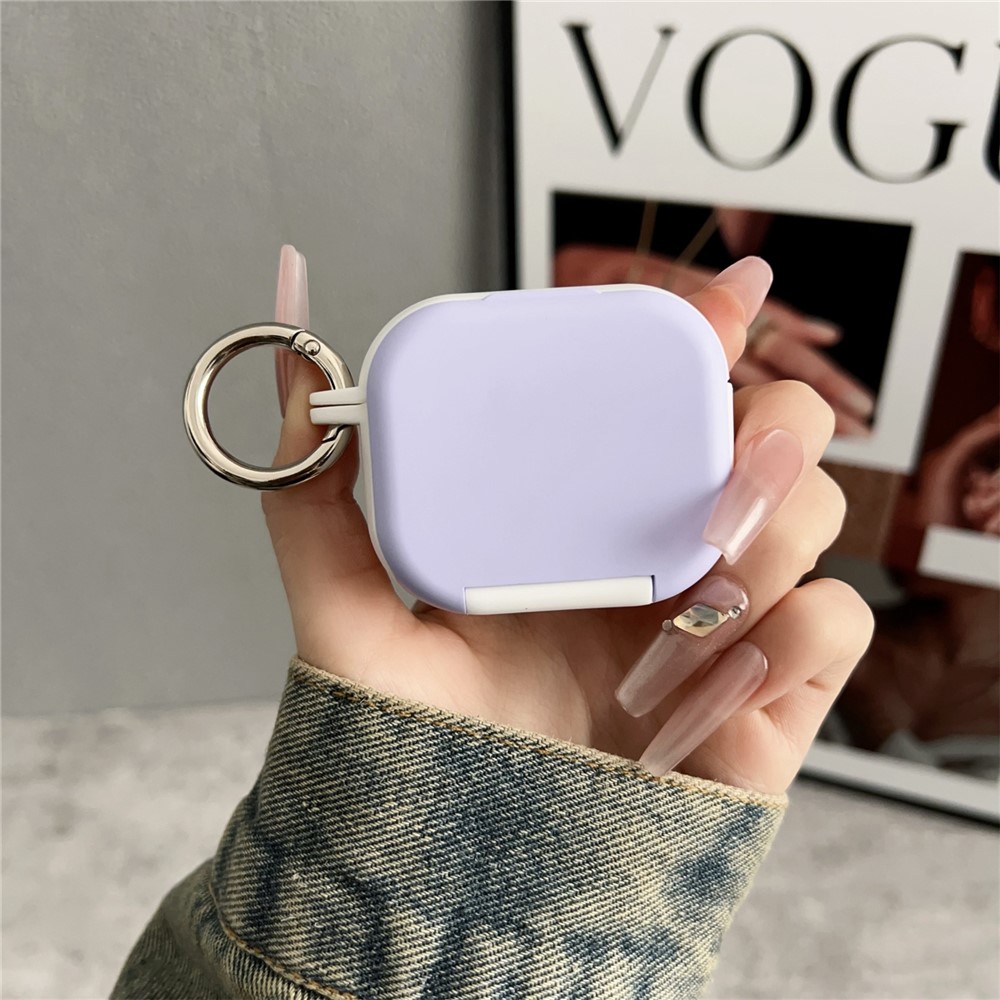 For Apple AirPods 3 Earphone Case TPU PC Shockproof Protective Cover with Mirror - White+Purple