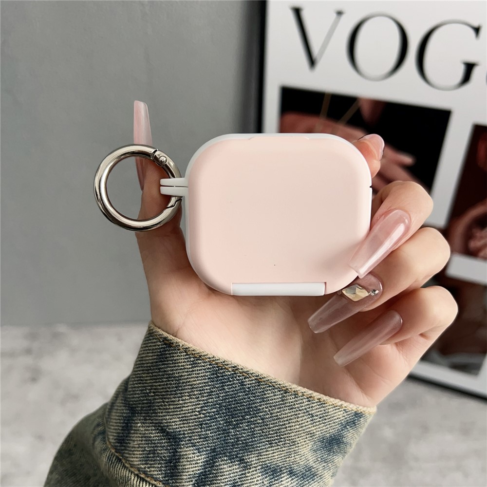 For Apple AirPods 3 Earphone Case TPU PC Shockproof Protective Cover with Mirror - White+Pink
