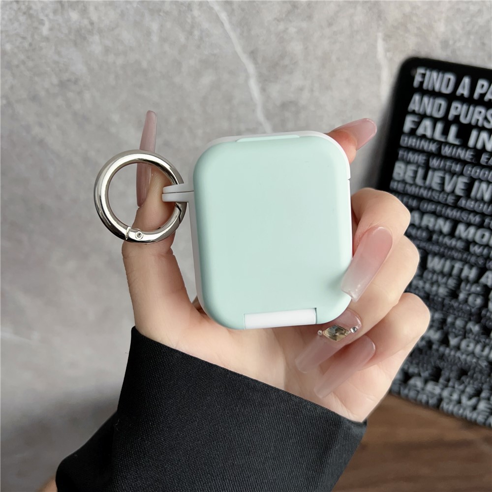 Earphone Case for Apple AirPods with Wireless Charging Case (2019) / AirPods with Charging Case (2019) / (2016) TPU PC Cover with Mirror - White+Green