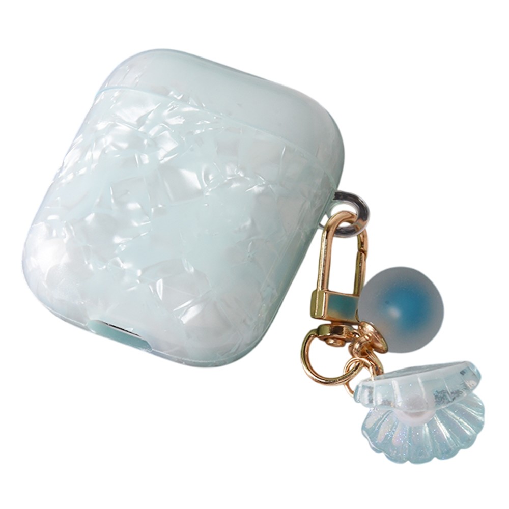 Earphones Case with Pearl Seashell Charm For Apple AirPods with Wireless Charging Case (2019)  /  AirPods with Charging Case (2019)  /  (2016) - Blue