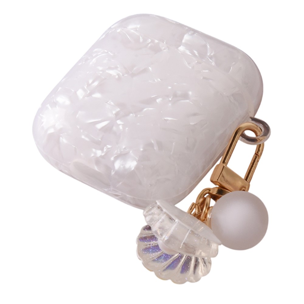 Earphones Case with Pearl Seashell Charm For Apple AirPods with Wireless Charging Case (2019) / AirPods with Charging Case (2019) / (2016) - White