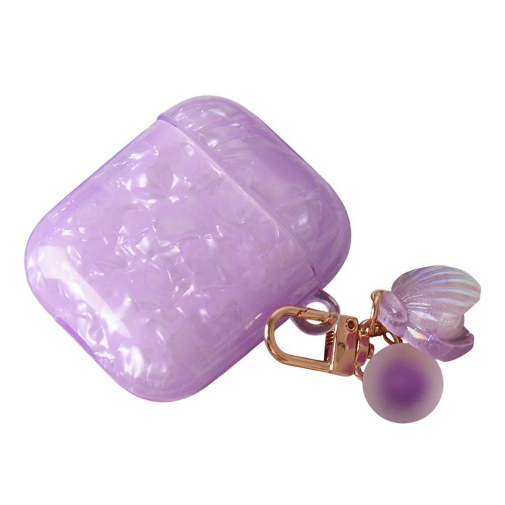 Earphones Case with Pearl Seashell Charm For Apple AirPods with Wireless Charging Case (2019) / AirPods with Charging Case (2019) / (2016) - Purple
